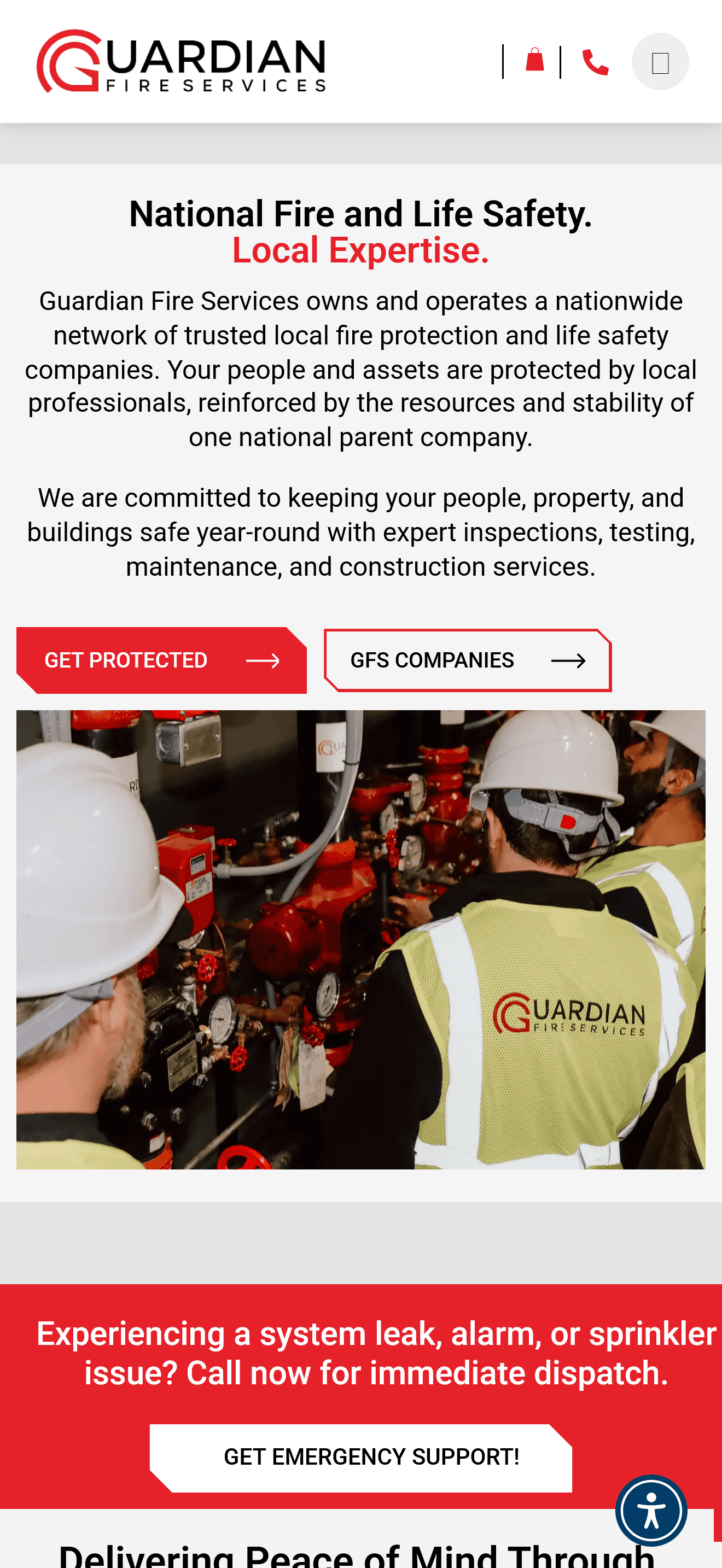 Guardian Fire Holdings website homepage on mobile