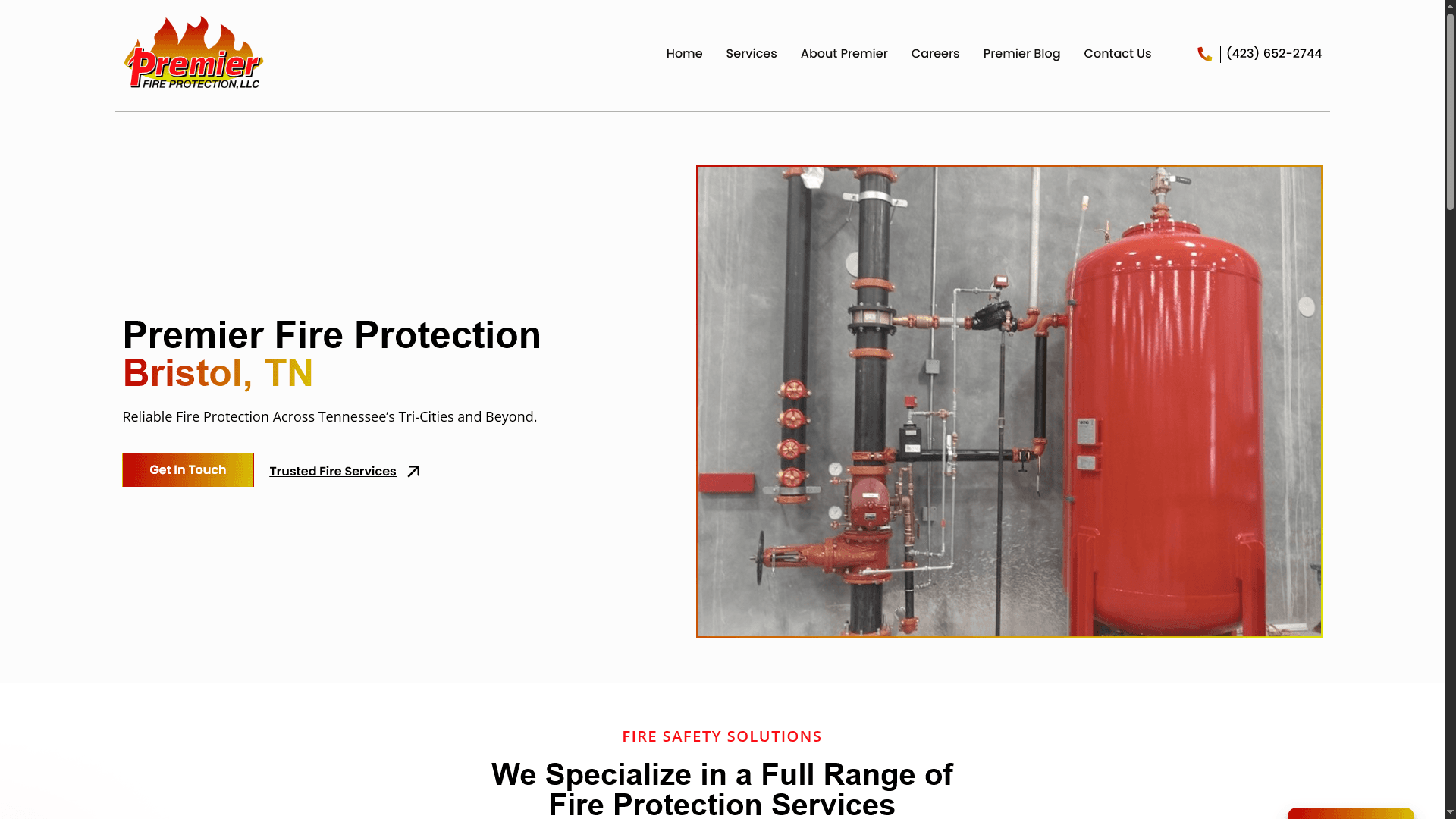 Premier Fire Protection website homepage